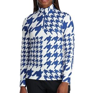 NEW Spyder Houndstooth 1/2 Zip - Women's Blue and White Long Sleeve Base layer